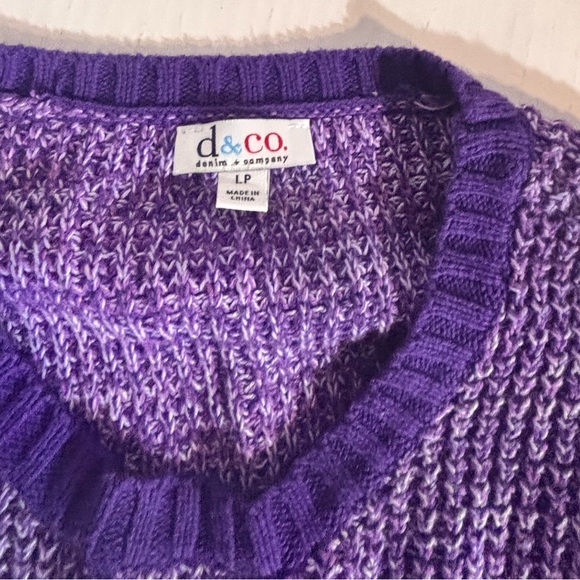 Denim&Co Purple Tunic Crew Neck Sweater size Large Petite with extended sides - Picture 3 of 8